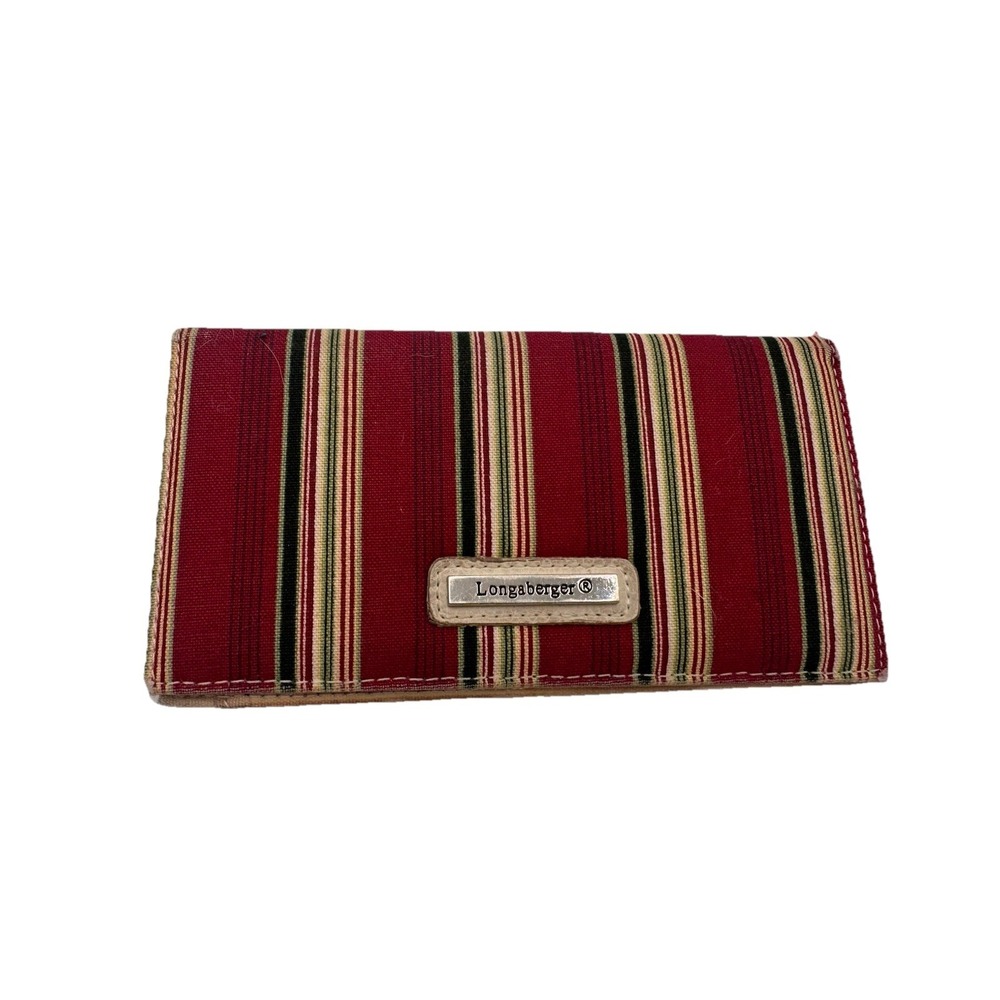 Longaberger Homestead NOS Fabric‎ Checkbook Money Cover Sunny Day Stripe & Logo